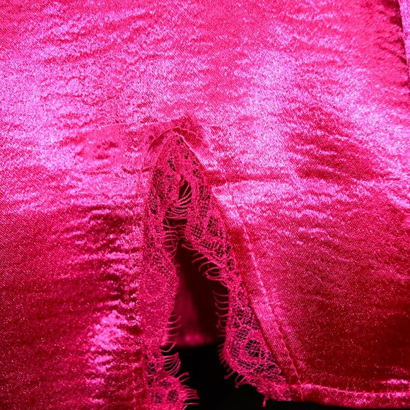 LYANER Women's Satin Lace Trim Split Slit satin skirt - Picture 4 of 11